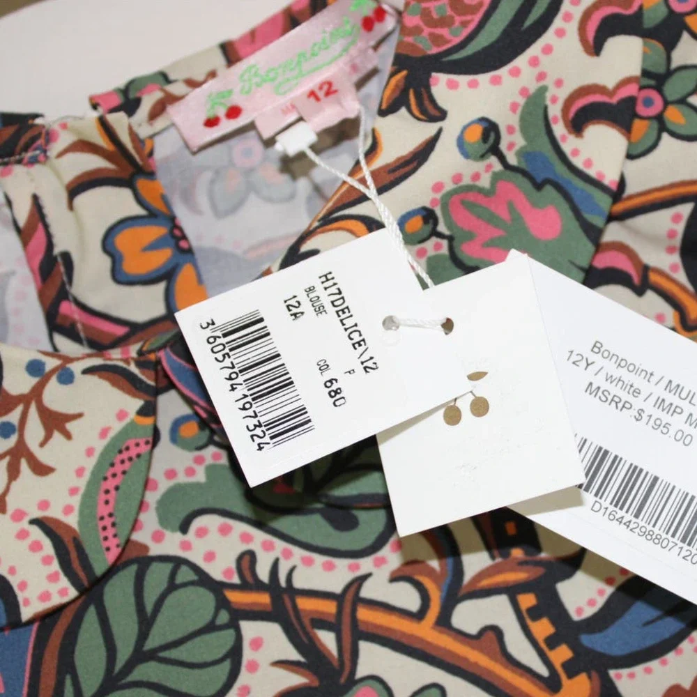 NWT Bonpoint Girl's Delice‎ Long Sleeve Collared Floral Blouse Top 12